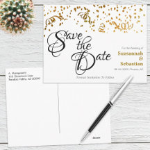 Elegant Wedding Save the Date Gold Confetti