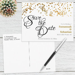 Elegant Wedding Save the Date Gold Confetti Postkarte