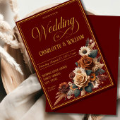 Elegant Wedding Script Brown Floral Einladung