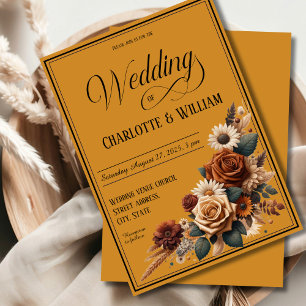 Elegant Wedding Script Brown Floral Einladung