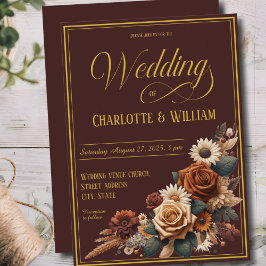 Elegant Wedding Script Brown Floral Einladung