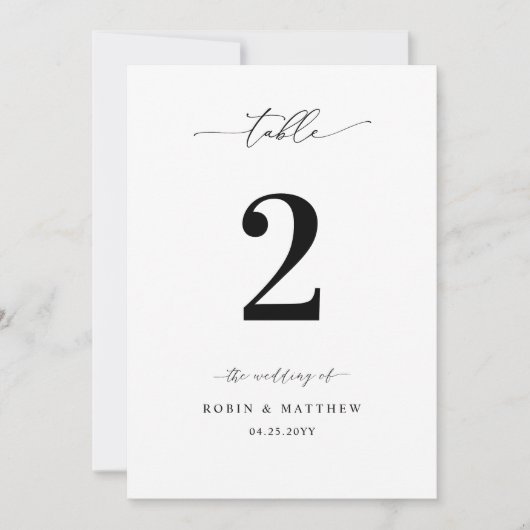 Elegant Wedding Script Calligrafy Tischnummer (Vorderseite)