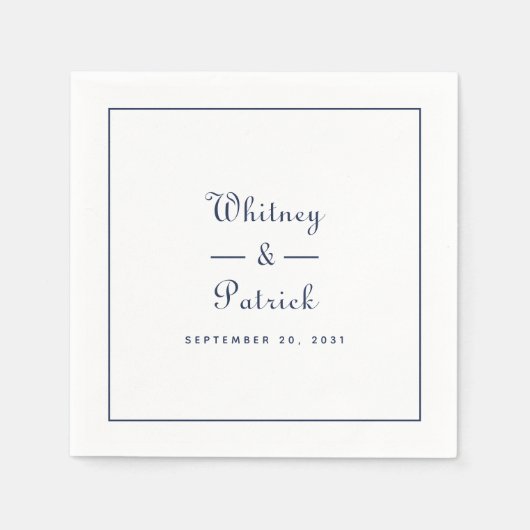 Elegant Wedding Script Minimalistisch Navy Blue Ch Serviette (Vorderseite)