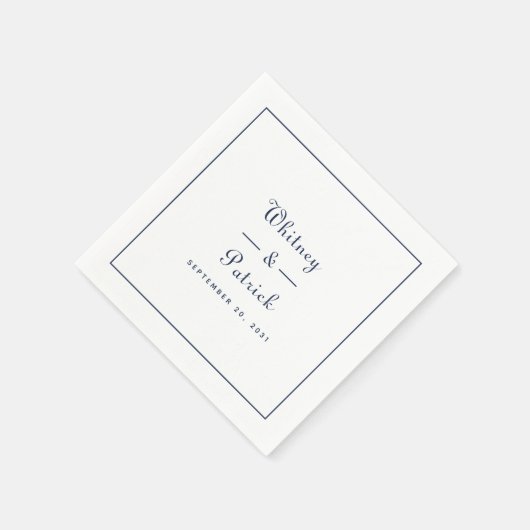 Elegant Wedding Script Minimalistisch Navy Blue Ch Serviette (Ecke)