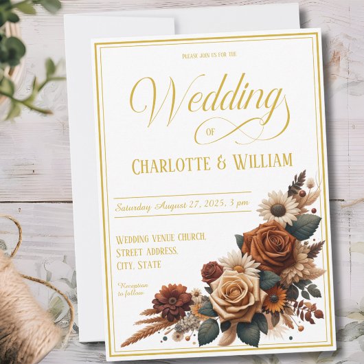Elegant Wedding Script Rustic Floral Einladung