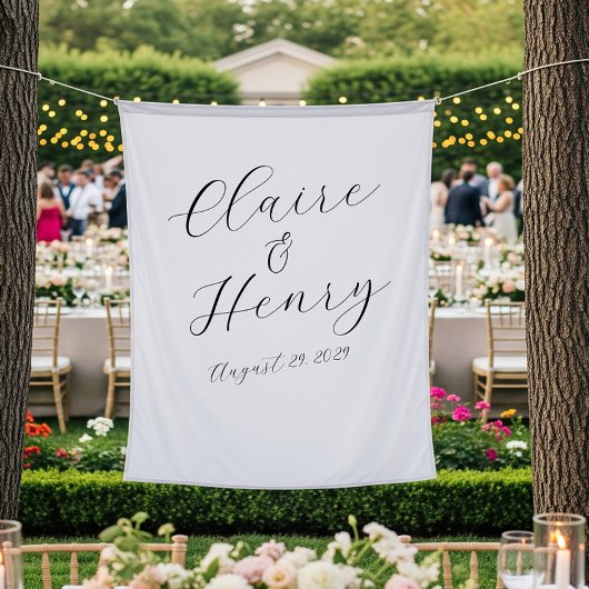 Elegant Wedding Script Tapestry Backdrop Wandteppich