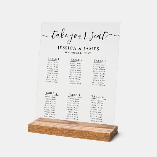 Elegant Wedding Seating Chart With 6 Tables Acrylschild (Winkel)