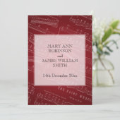 Elegant Wedding Sheet Music Red Einladung (Stehend Vorderseite)