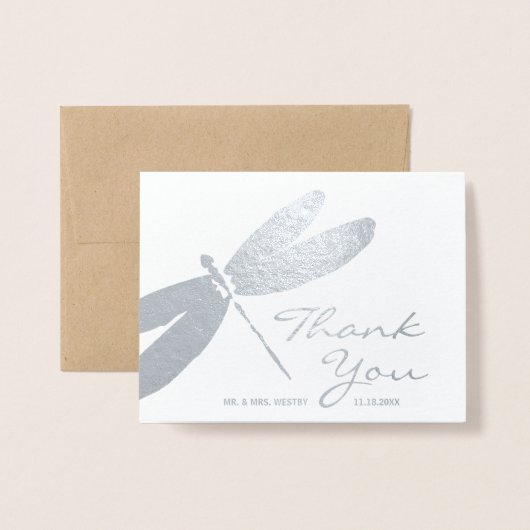 Elegant Wedding Silver Dragonfly Danke Karten (Vorderseite mit Umschlag)