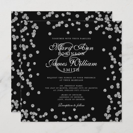 Elegant Wedding Silver Glitzer Confetti Black (Vorne/Hinten)