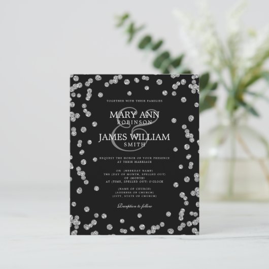 Elegant Wedding Silver Glitzer Confetti Black (Stehend Vorderseite)