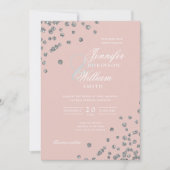 Elegant Wedding Silver Glitzer Confetti Blush Einladung (Vorderseite)