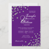 Elegant Wedding Silver Glitzer Confetti Lila Einladung (Vorderseite)