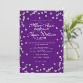 Elegant Wedding Silver Glitzer Confetti Lila Einladung (Stehend Vorderseite)
