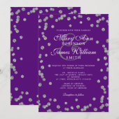 Elegant Wedding Silver Glitzer Confetti Lila Einladung (Vorne/Hinten)
