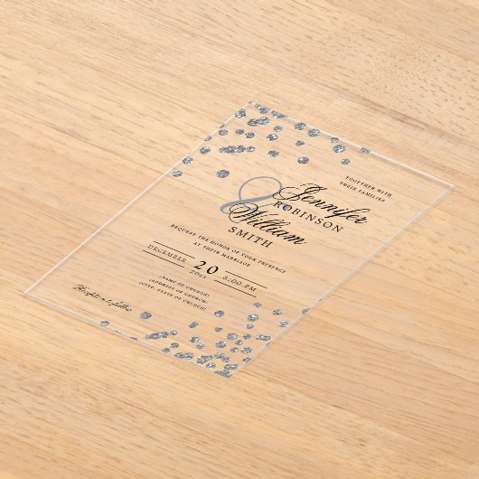 Elegant Wedding Silver Glitzer Confetti Themed Acryleinladungen (Ablage )
