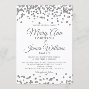 Elegant Wedding Silver Imitats Glitzer Confetti Einladung