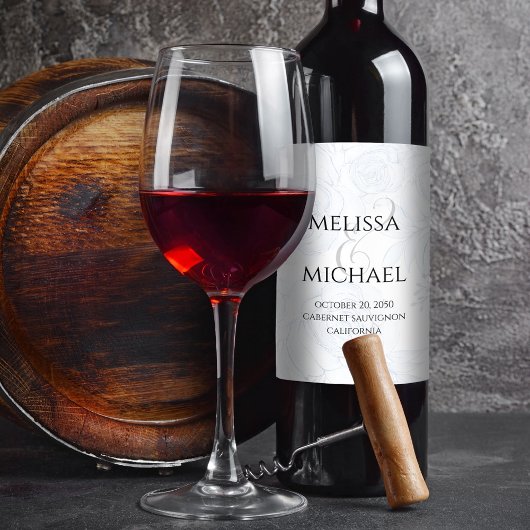 Elegant Wedding Simple Blue Floral Greenery Weinetikett