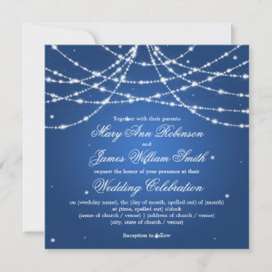 Elegant Wedding Sparkling String Blue Einladung
