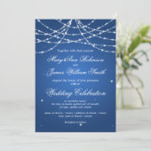 Elegant Wedding Sparkling String Blue Einladung (Stehend Vorderseite)