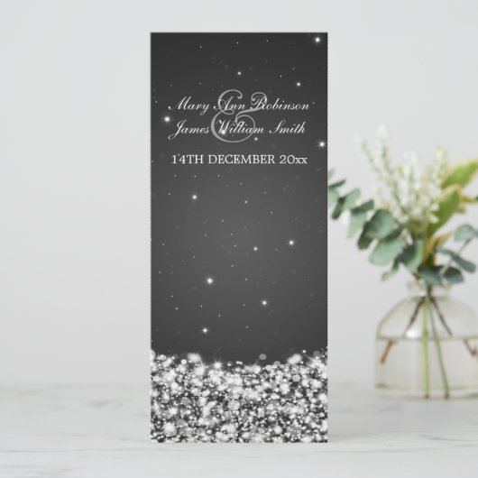 Elegant Wedding Star Sparkle Black Einladung (Stehend Vorderseite)
