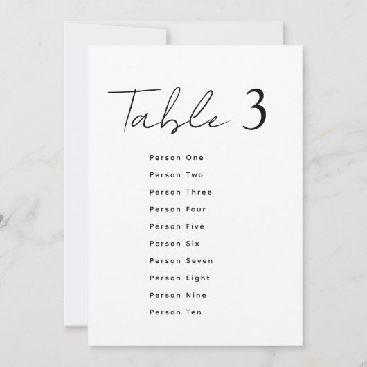 Elegant Wedding Table Number Script Seating Chart Einladung (Rückseite)