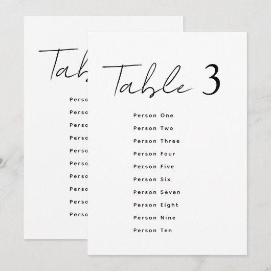 Elegant Wedding Table Number Script Seating Chart Einladung (Vorne/Hinten)