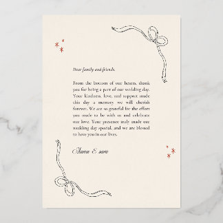 Elegant Wedding Thank-You Card – Ribbon Corners wi Folieneinladung
