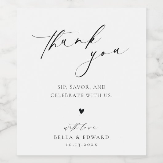 Elegant Wedding Thank You Wine Label Weinetikett (Einzelnes Label)