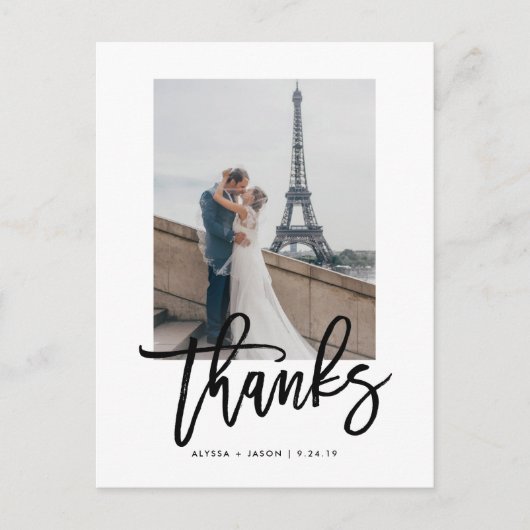 Elegant Wedding Thank You with Foto Postkarte (Vorderseite)