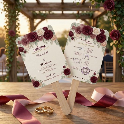 Elegant Wedding Timeline Program Hand Fan Fächer