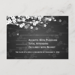Elegant Wedding UAWG Cherry Blossom Black RSVP Karte