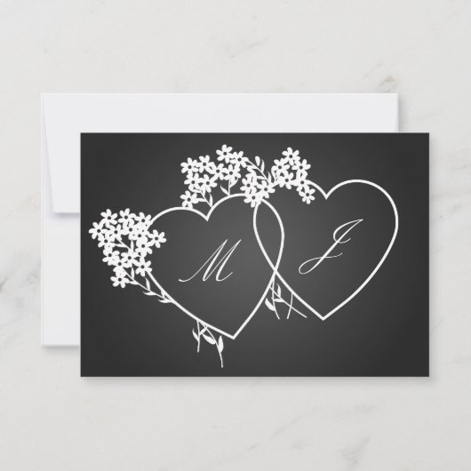 Elegant Wedding UAWG Mit Monogramm Hearts Black RSVP Karte (Rückseite)
