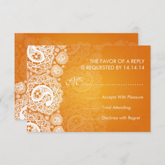Elegant Wedding UAWG Paisley Lace Orange RSVP Karte (Vorne/Hinten)