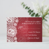 Elegant Wedding UAWG Paisley Lace Red RSVP Karte (Stehend Vorderseite)