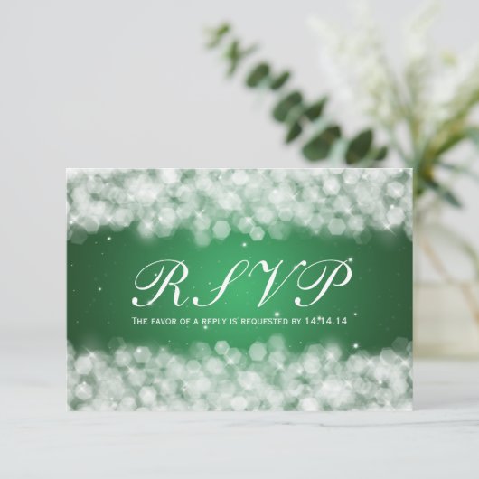 Elegant Wedding UAWG Party Sparkle Emerald Green RSVP Karte (Stehend Vorderseite)