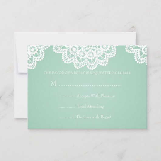 Elegant Wedding UAWG Vintag Lace Mint Green RSVP Karte (Vorderseite)