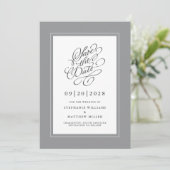 Elegant Wedding Verlobung Calligraphy Script Gray Save The Date (Stehend Vorderseite)