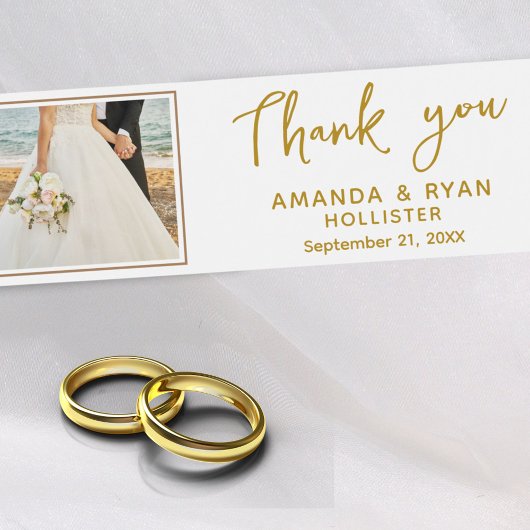 Elegant Wedding Vielen Dank Script Foto Wasserflaschenetikett