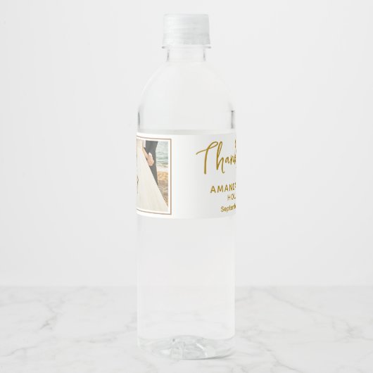 Elegant Wedding Vielen Dank Script Foto Wasserflaschenetikett (Vorderseite)