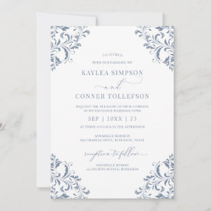 Elegant Wedding Vintag Dusty Blue Calligraphy Einladung