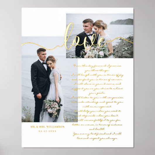 Elegant Wedding Vows Liebe Script Minimal Zwei Fot Foliendrucke (Vorderseite)