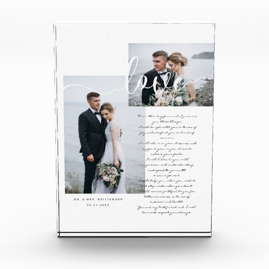 Elegant Wedding Vows Liebe Script Minimal Zwei Fot Fotoblock (Vorderseite)
