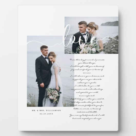 Elegant Wedding Vows Liebe Script Minimal Zwei Fot Fotoplatte (Vorderseite)