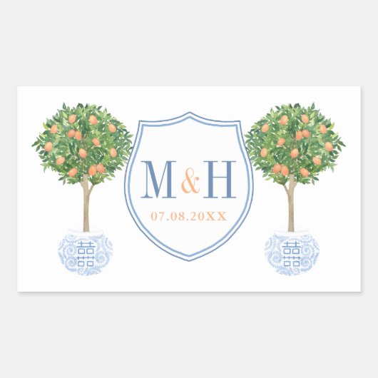 Elegant Wedding Wappen Monogram Vielen Dank Rechteckiger Aufkleber (Vorderseite)