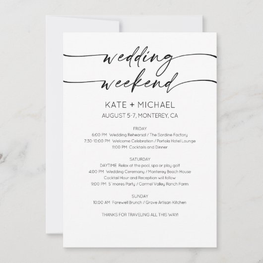 Elegant Wedding Weekend Itinerary Invitation Einladung (Vorderseite)