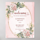 Elegant Wedding Welcome Blush Flowers Gold Glitter Poster (Vorne)