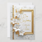 Elegant Wedding White Embossed Gold Diamond Floral Einladung (Vorderseite)