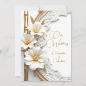 Elegant Wedding White Gold Diamond Floral Bamboo Einladung (Vorderseite)