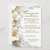 Elegant Wedding White Gold Diamond Floral Bamboo Einladung (Rückseite)